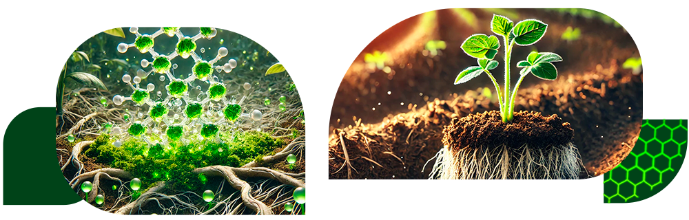 Particulas con efecto futurista en una planta destellando alta nutricion
