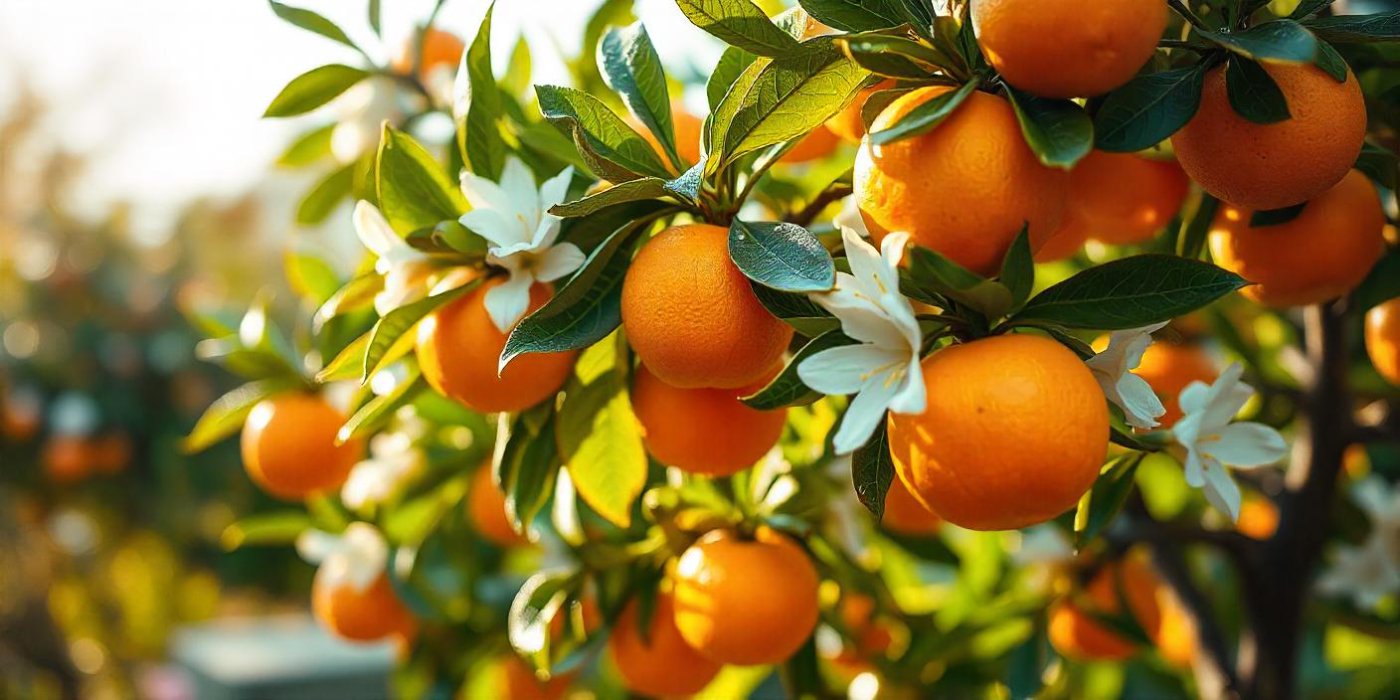 naranja con flor y fruto