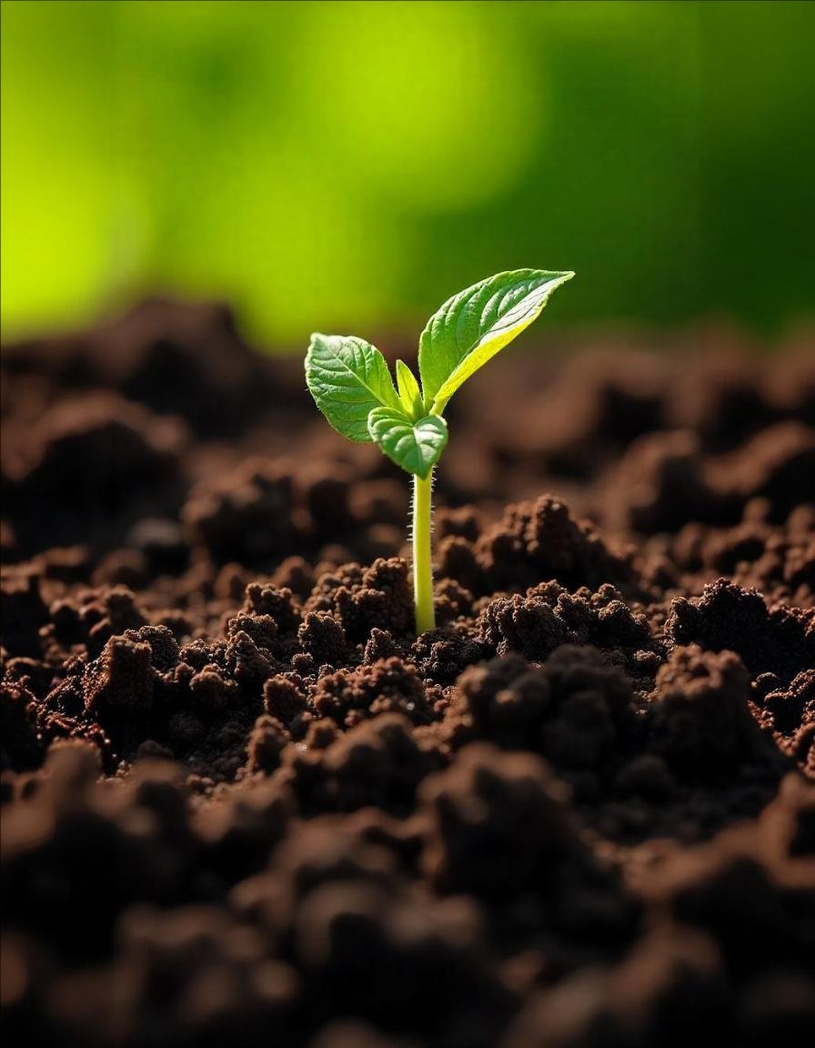 Nacimiento de planta en tierra sana y húmeda&nbsp;