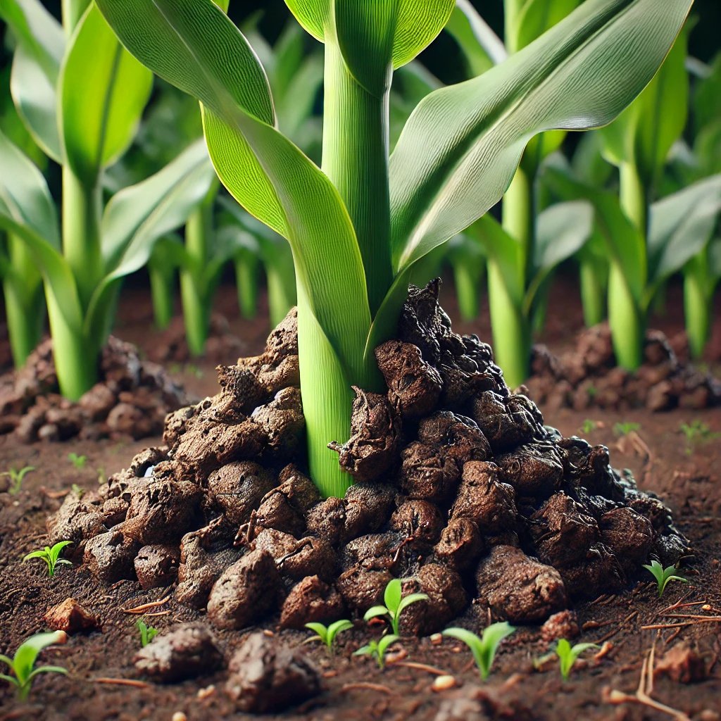 Imagen creada por la IA del guano en planta de maíz