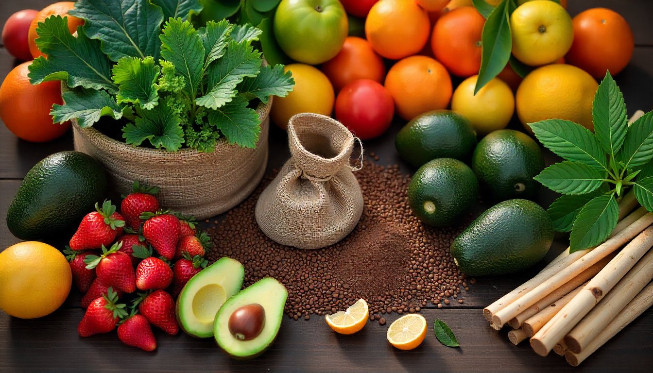 frutas y verduras en una mesa