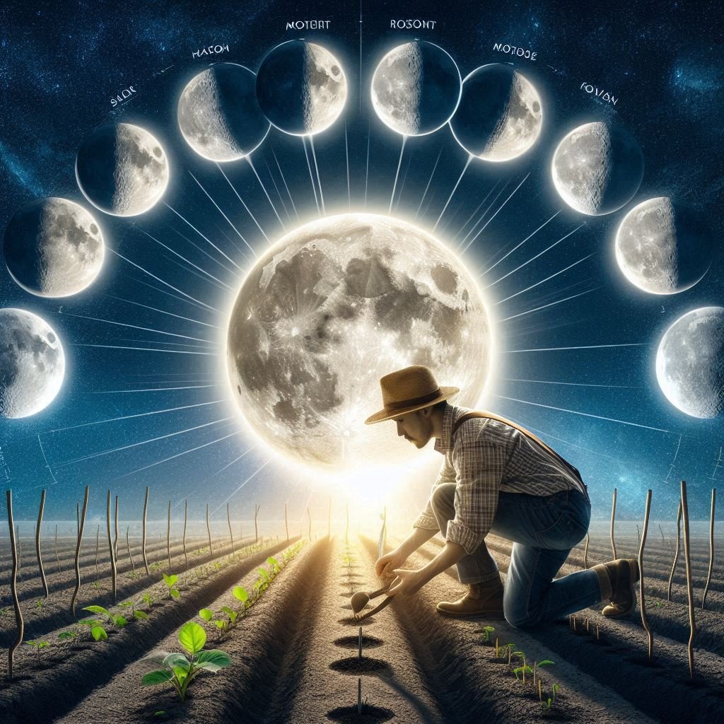 Ciclos de la luna&nbsp; en campo, agricultor realizando siembra&nbsp;