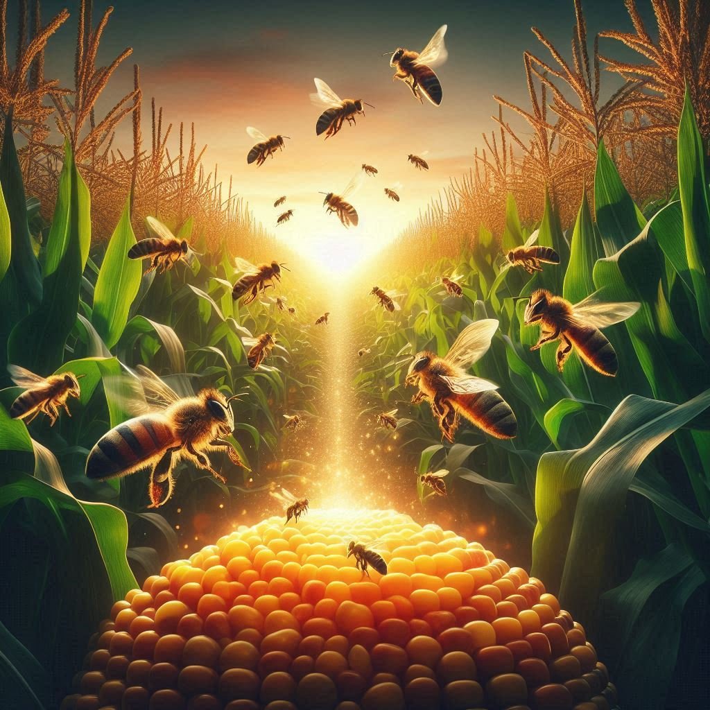 Imagen creada con IA abejas en predio de maíz&nbsp;